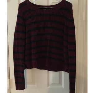 Striped Maroon and Black Cropped Sweater